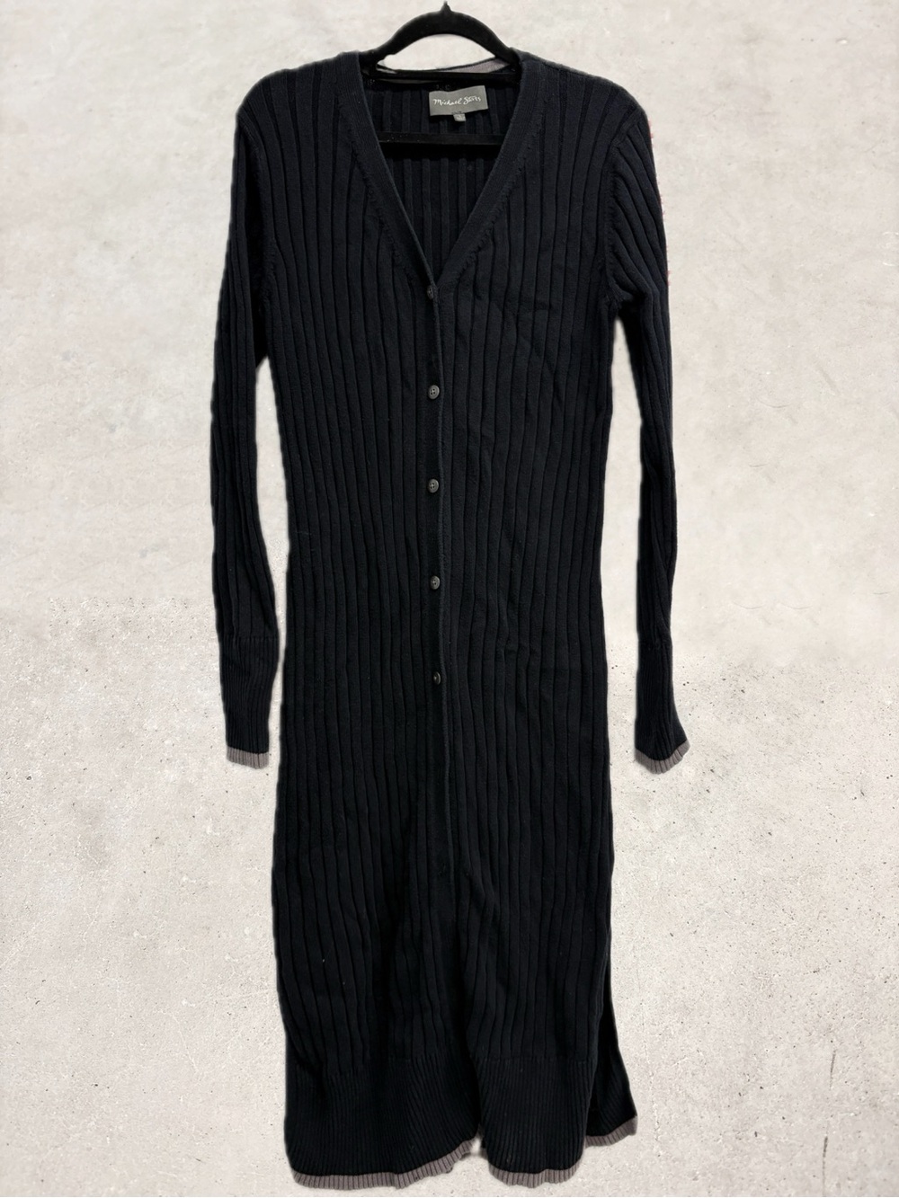 Maxi Ribbed Button-Front Cardigan Sweater Dress in Cotton